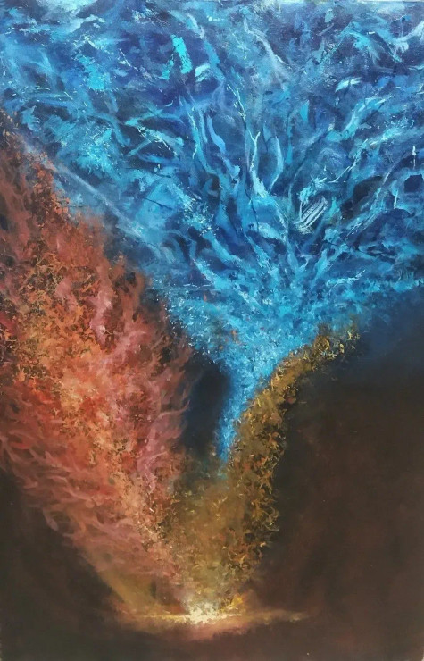 Red Brown Blue - Power Of Silence (ART-1626-108284) - Handpainted Art Painting - 20in X 30in