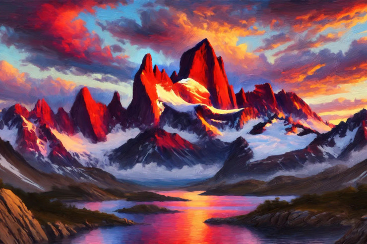 Majestic Sunset Over Towering Peaks 02 (PRT-15697-108531) - Canvas Art Print - 60in X 40in