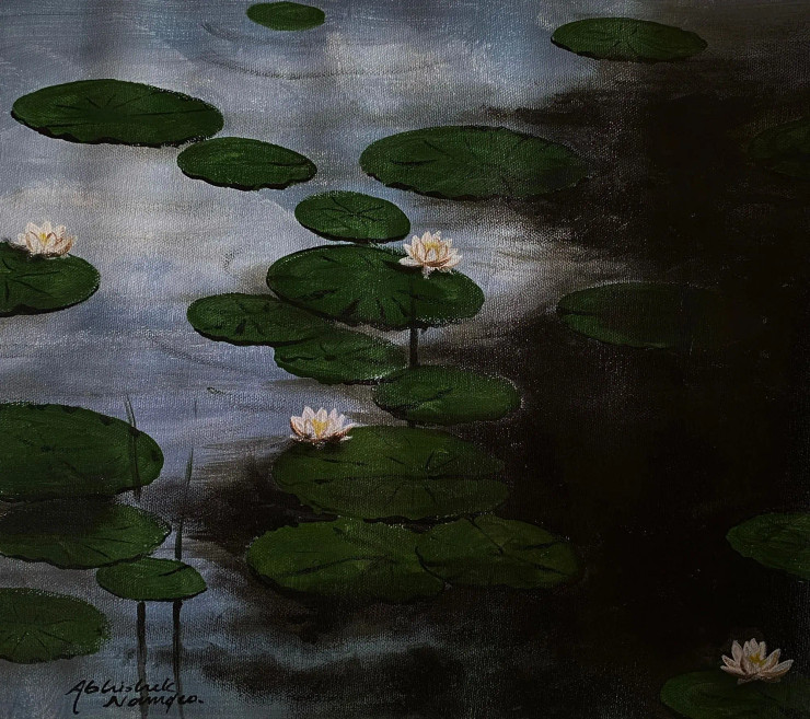Waterlilies (ART-3512-108528) - Handpainted Art Painting - 14in X 11in