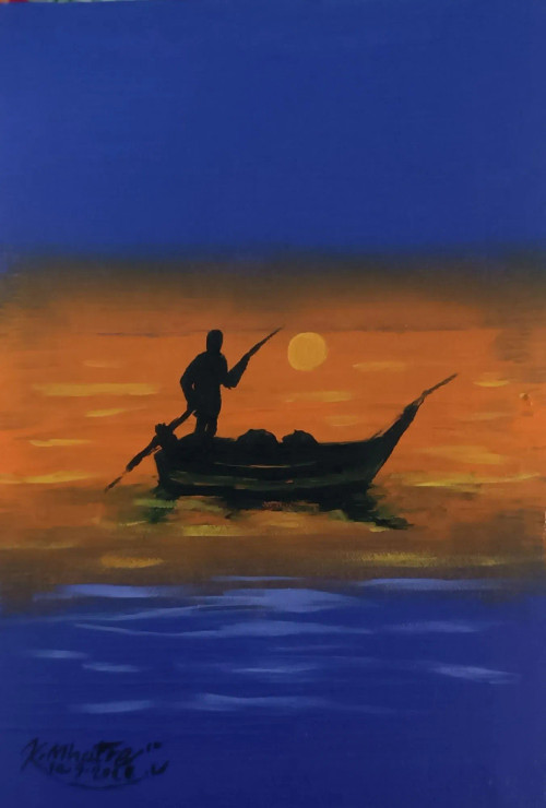 Sunset (ART-1230-108521) - Handpainted Art Painting - 8in X 12in
