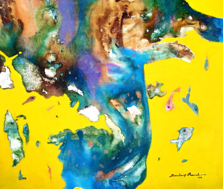 Supernatural World Underwater- Yellow Sea (ART-5244-108476) - Handpainted Art Painting - 29in X 24in