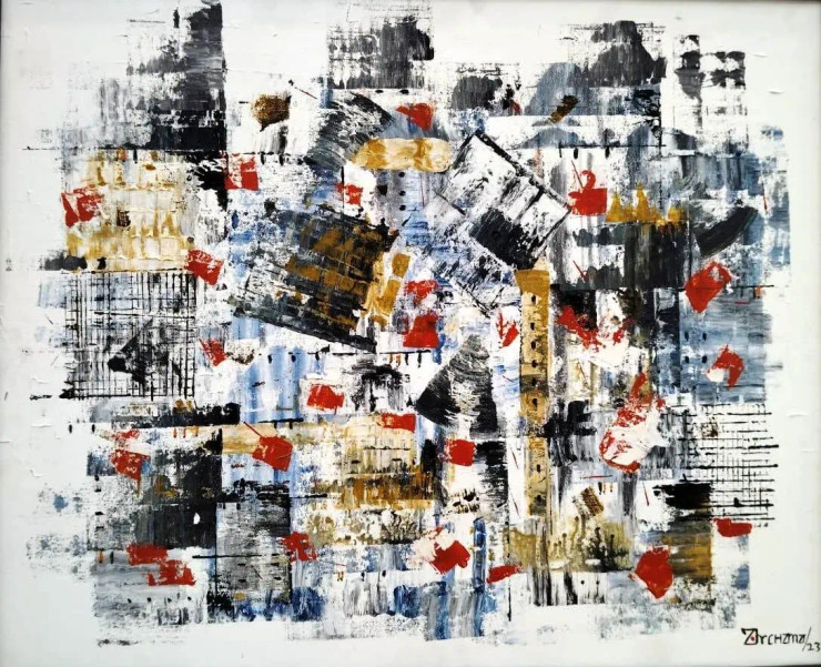 Cityscape (ART-8435-108634) - Handpainted Art Painting - 25in X 21in