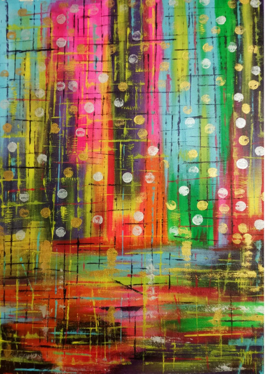 Vibrant Abstract Cityscape Painting - Colorful Modern Art (ART-16710-108653) - Handpainted Art Painting - 18in X 24in