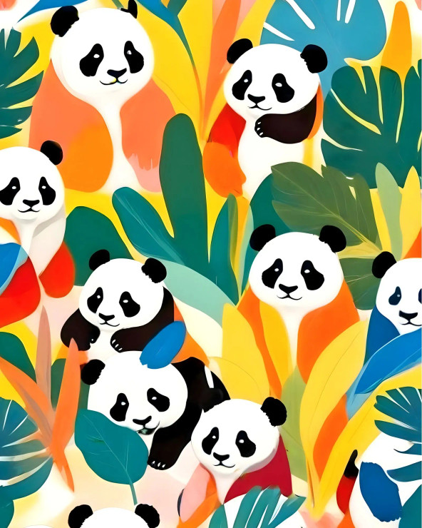 Pandas And Tropical (PRT-16566-108722) - Canvas Art Print - 24in X 30in