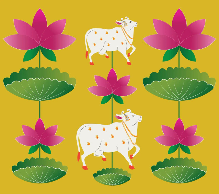 Pichwai Cows (PRT-16489-108801) - Canvas Art Print - 36in X 32in