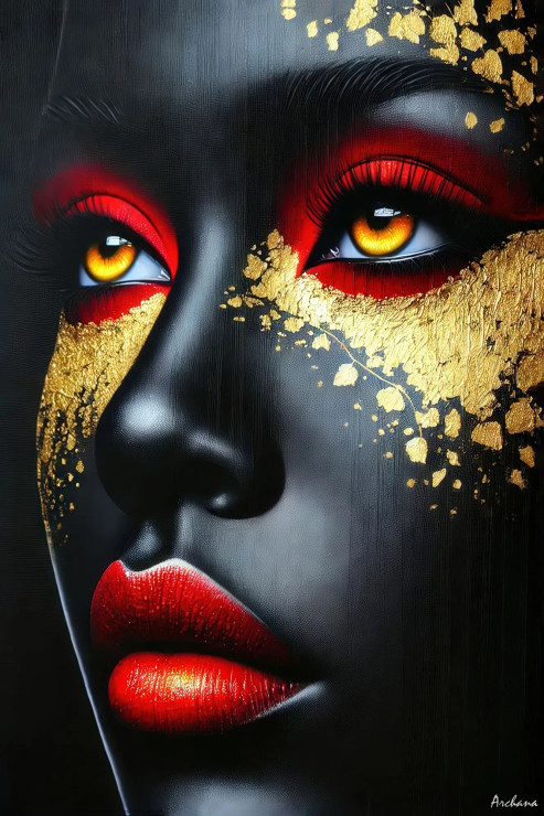 Gilded Gaze: A Radiant Exploration Of Beauty And Identity (PRT-15697-108819) - Canvas Art Print - 32in X 48in