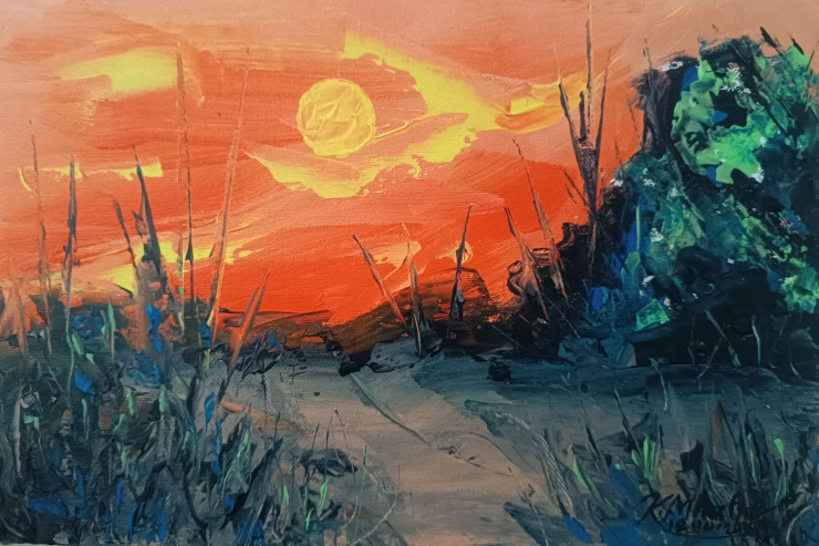 Morning Sun (ART-1230-108839) - Handpainted Art Painting - 12in X 8in