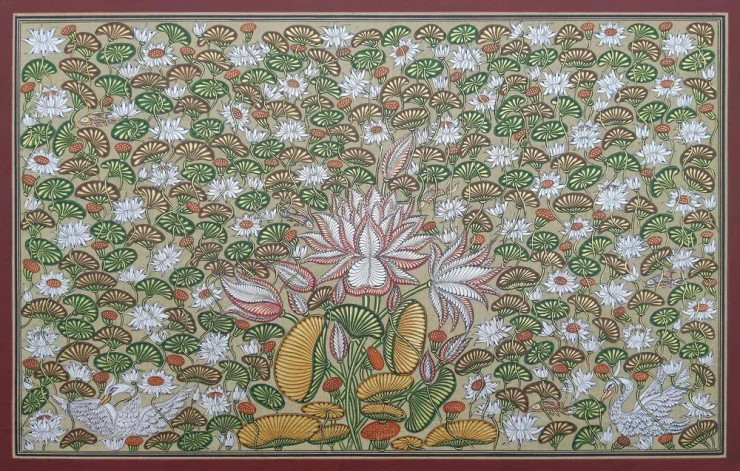 Lotus Pond (ART-9114-108847) - Handpainted Art Painting - 33in X 22in
