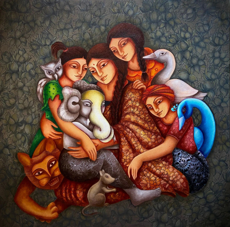 The Family (ART-16752-108883) - Handpainted Art Painting - 36in X 36in