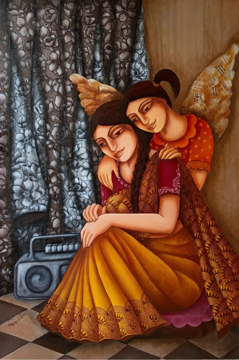 The Paper Wings (ART-16752-108884) - Handpainted Art Painting - 24in X 36in