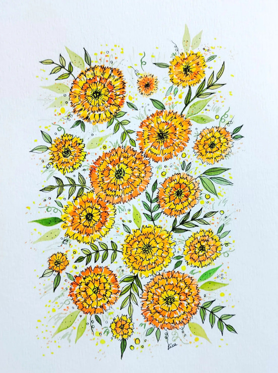 Florals - 3 (ART-16758-108901) - Handpainted Art Painting - 11in X 16in