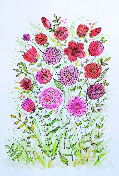 Florals - 4 (ART-16758-108902) - Handpainted Art Painting - 11in X 16in