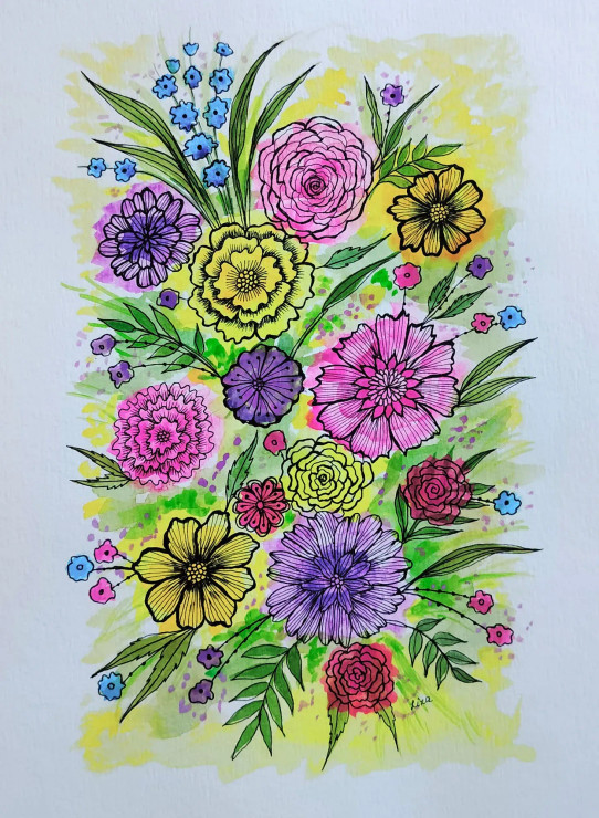 Florals - 5 (ART-16758-108903) - Handpainted Art Painting - 11in X 16in