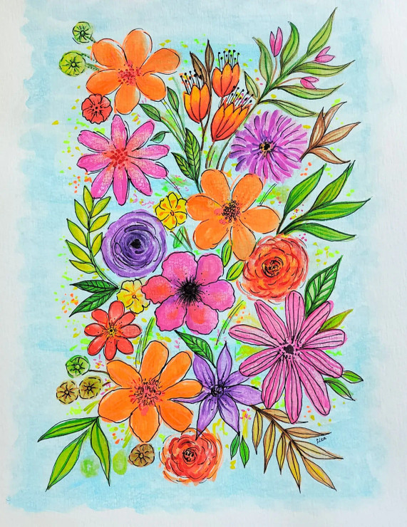 Florals - 9 (ART-16758-108907) - Handpainted Art Painting - 11in X 16in