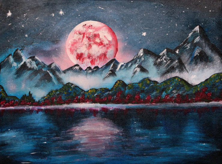 Moon Rising (ART-16761-108954) - Handpainted Art Painting - 16in X 12in