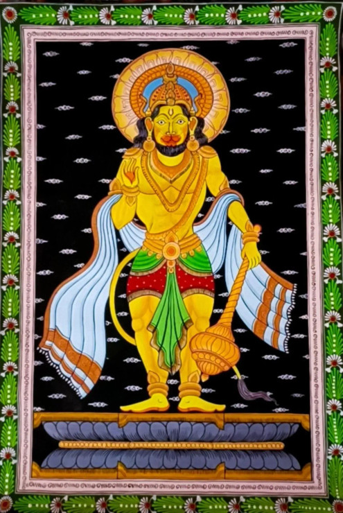 Load Hanuman Painting (ART-16729-108987) - Handpainted Art Painting - 42in X 59in