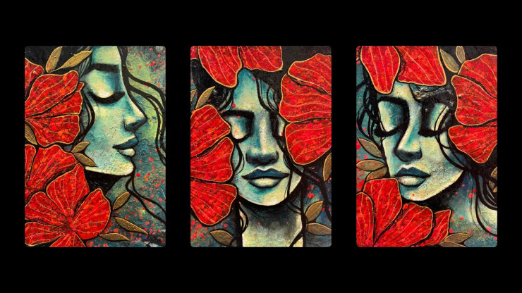 Bloom 11 Series- (Set Of 3) (ART-16699-108988) - Handpainted Art Painting - 13in X 16in
