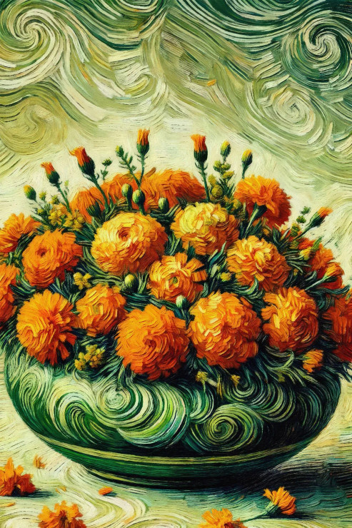 Cheerful Blossoms: Capturing The Warmth Of Marigolds In Vibrant Hues (PRT-15697-109080) - Canvas Art Print - 40in X 60in