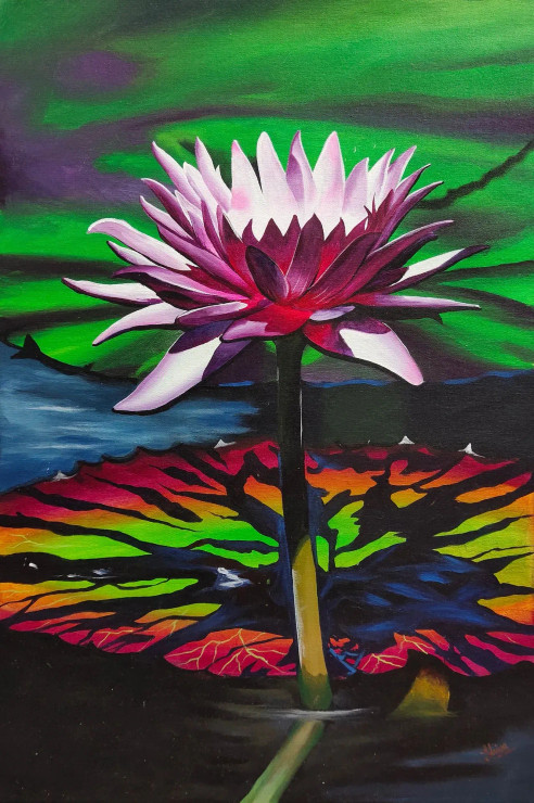 Lotus (ART-329-109086) - Handpainted Art Painting - 16in X 24in