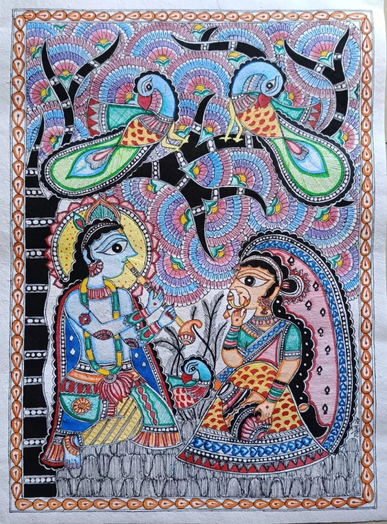 Madhubani (ART-16116-109012) - Handpainted Art Painting - 11in X 15in