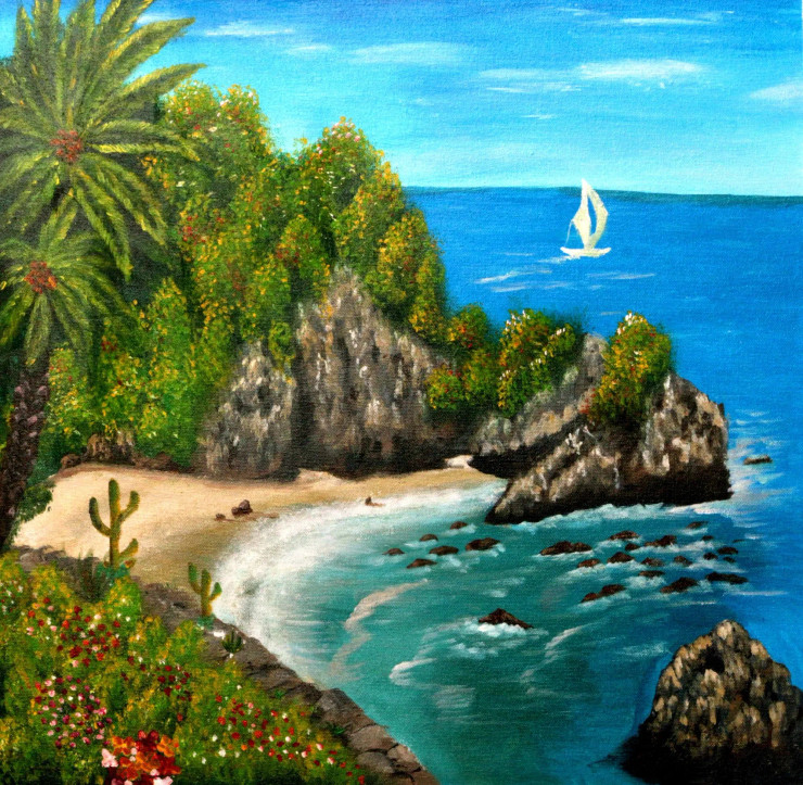 Hidden Paradise (ART-16761-109136) - Handpainted Art Painting - 24in X 24in