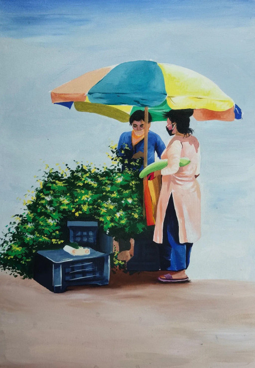 Daily Life (ART-329-109111) - Handpainted Art Painting - 15in X 22in