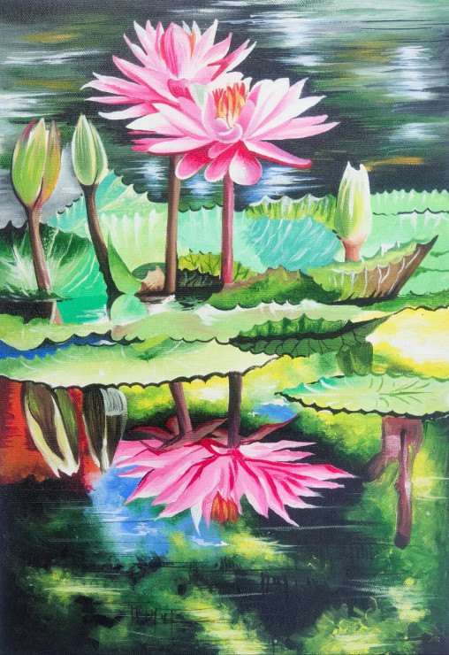 Lotus (ART-329-109102) - Handpainted Art Painting - 11in X 16in