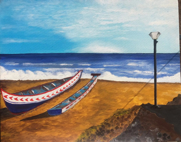 The Broken Beach (ART-16773-109093) - Handpainted Art Painting - 29in X 24in