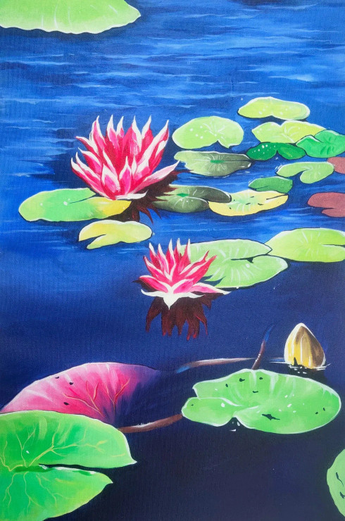 Lotus (ART-329-109108) - Handpainted Art Painting - 16in X 25in