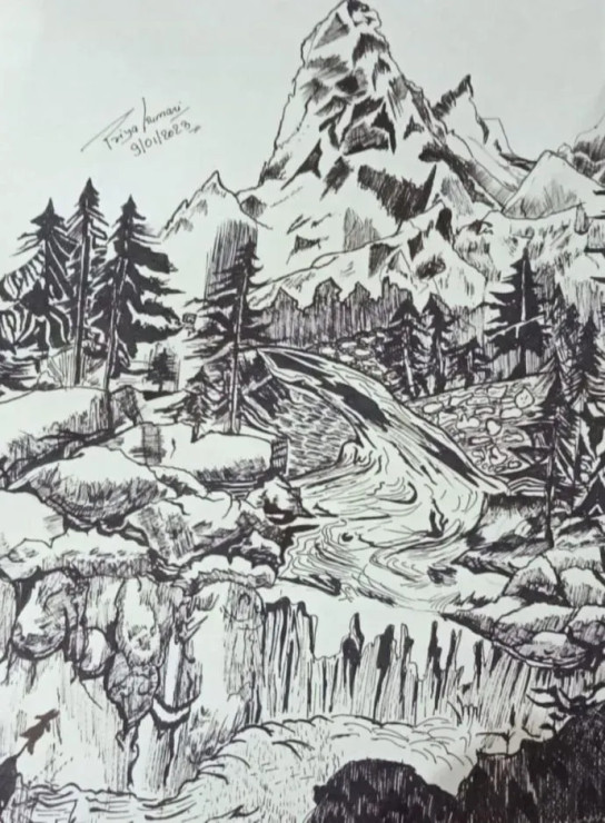 Pen Art (ART-16762-109169) - Handpainted Art Painting - 30in X 35in