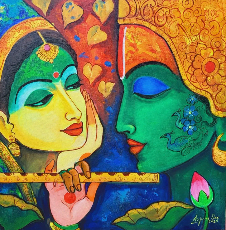 The Radha Krishna (ART-82-109165) - Handpainted Art Painting - 24in X 24in