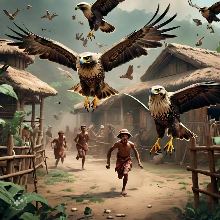 Hawks Invading The Village (PRT-16612-109200) - Canvas Art Print - 18in X 18in