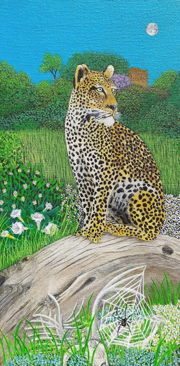 Leopard And The Carcass (ART-16789-109214) - Handpainted Art Painting - 8in X 12in