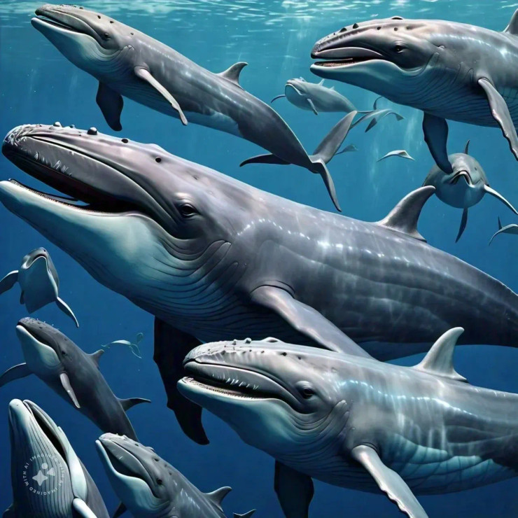 Celebration Of Blue Whales (PRT-16612-109235) - Canvas Art Print - 24in X 24in
