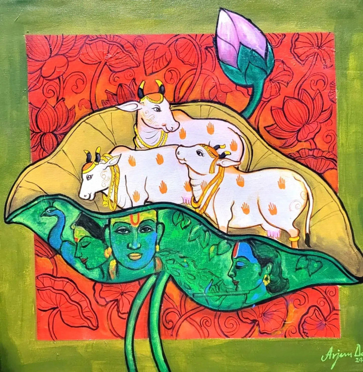 Traditional Cows (ART-82-109249) - Handpainted Art Painting - 24in X 24in
