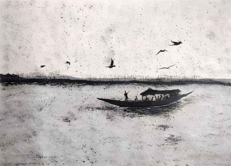 Timeless Hoohgly River (ART-16778-109246) - Handpainted Art Painting - 33in X 23in
