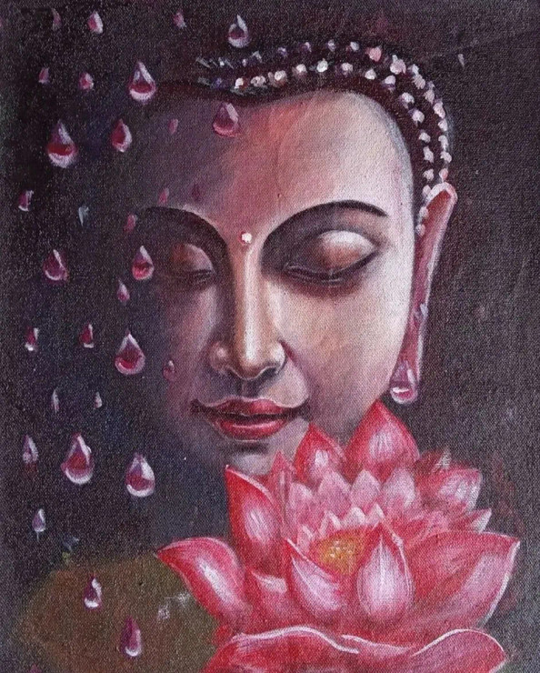 Buddh (ART-16166-109223) - Handpainted Art Painting - 15in X 18in