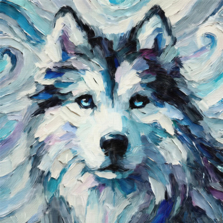 Arctic Spirit: A Bold Abstract Painting Of The Siberian Husky’s Majestic Presence (PRT-15697-109363) - Canvas Art Print - 30in X 30in
