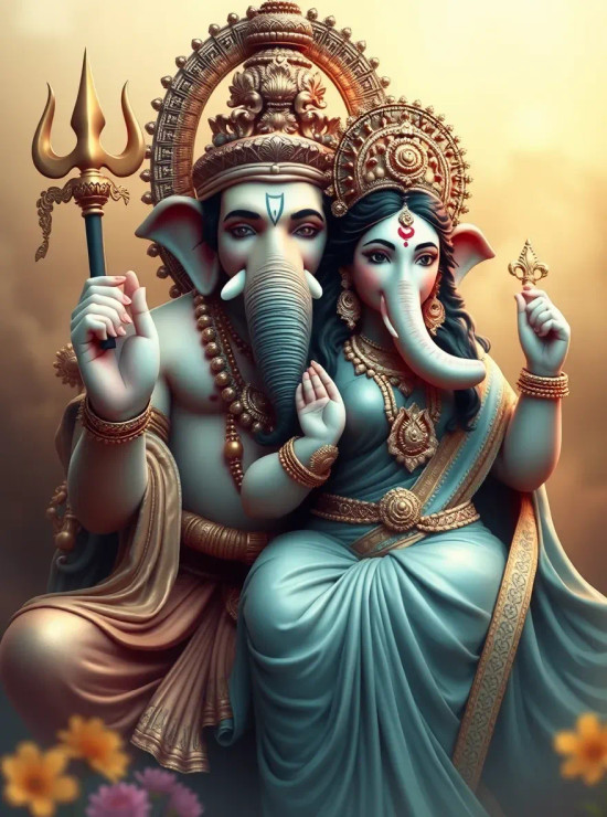 Laxmi Ganesha (PRT-16814-109344) - Canvas Art Print - 27in X 36in
