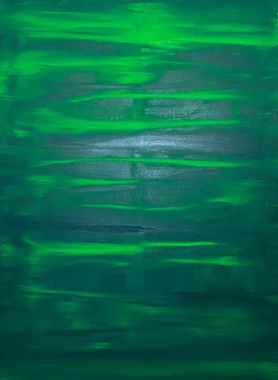 AURORA NOTHERN LIGHTS ABSTRACT GREEN PAINTING (ART-1538-109377) - Handpainted Art Painting - 36in X 48in