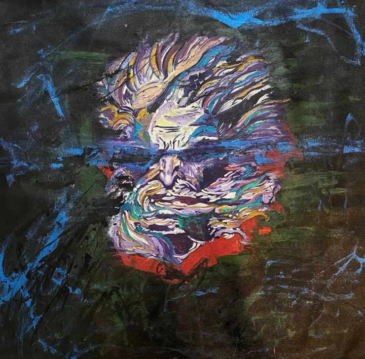 POSEIDON- OIL PAINTING (ART-1538-109318) - Handpainted Art Painting - 23in X 23in