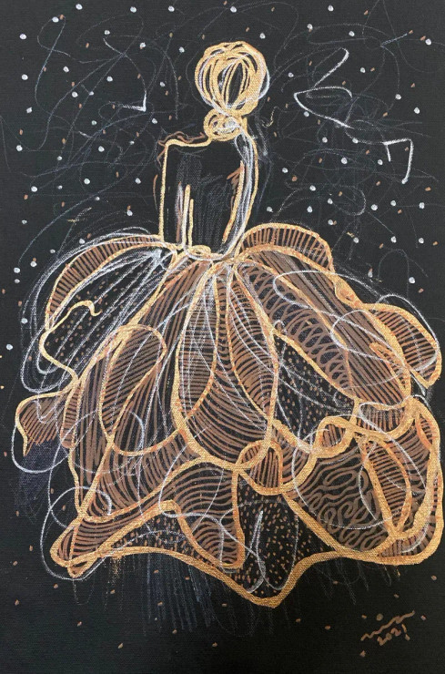 UNTITLED - MINI PAINTING OF A GIRL IN A DRESS (ART-1538-109334) - Handpainted Art Painting - 10in X 16in