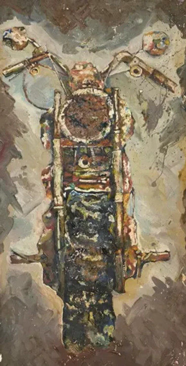 VINTAGE MOTORCYCLE PAINTING - BEAST 5 (ART-1538-109309) - Handpainted Art Painting - 21in X 39in