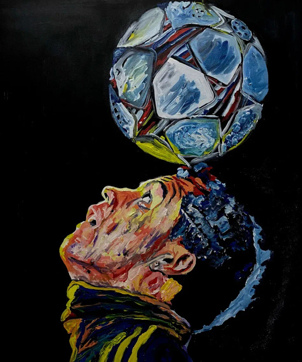 FOOTBALLER PAINING- OIL PAINTING PORTRAIT (ART-1538-109372) - Handpainted Art Painting - 19in X 22in