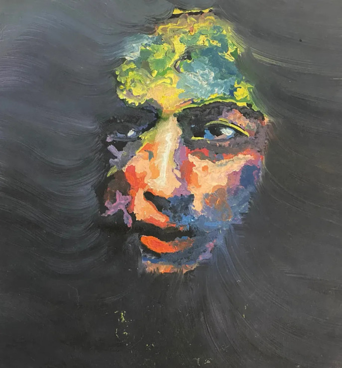 PERISHING - SELF PORTRAIT (ART-1538-109310) - Handpainted Art Painting - 18in X 18in