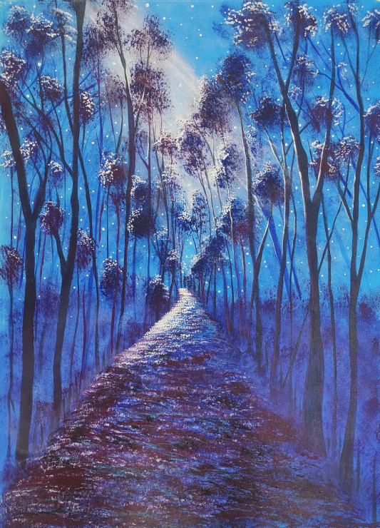 The Silver Purple Destiny (ART-16778-109482) - Handpainted Art Painting - 24in X 33in