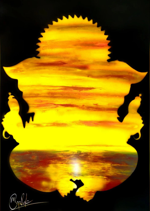 Sunset With Ganesha (ART-16799-109267) - Handpainted Art Painting - 20in X 28in
