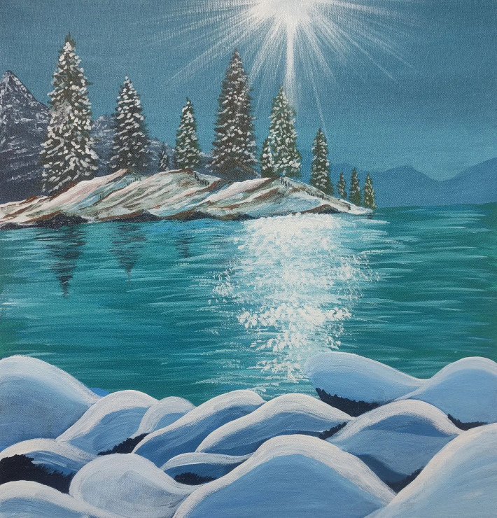 Moon River/चंद्रनदी (ART-16778-109491) - Handpainted Art Painting - 16in X 17in