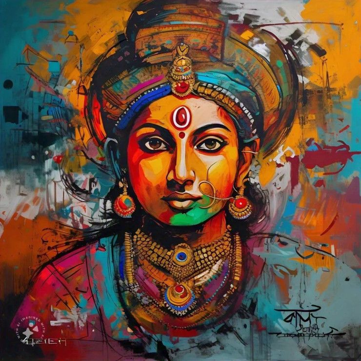 Indian Contemporary Art IN (PRT-16612-109612) - Canvas Art Print - 24in X 24in