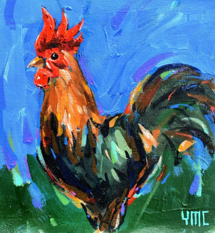 Rooster (ART-16821-109537) - Handpainted Art Painting - 9in X 10in